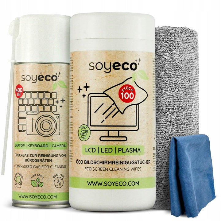 Chusteczki czyszczące ekrany LCD, LED - 100 szt + sprężone powietrze + mikrofibra